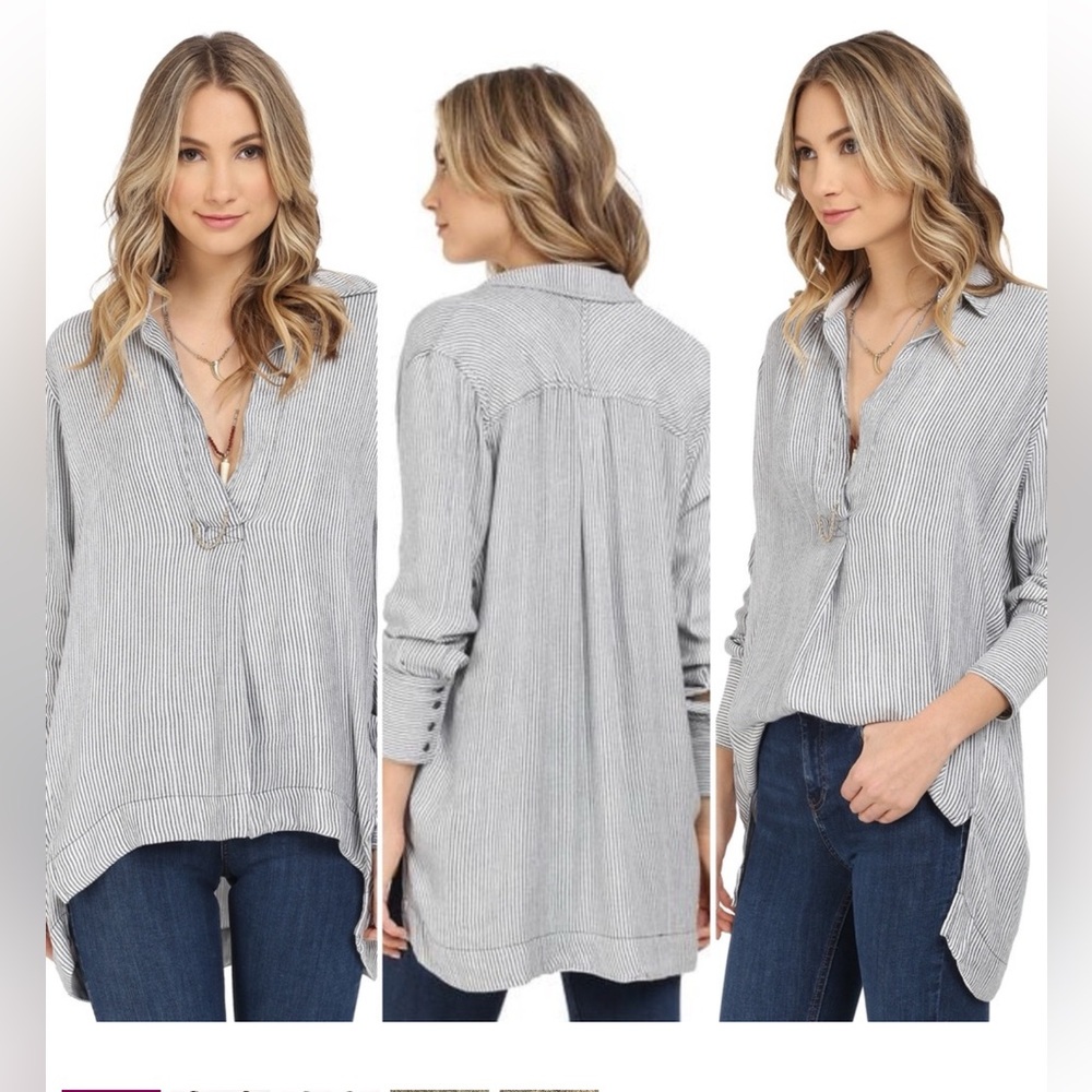 Free People Striped On the Road Pullover in Blue, Size Medium